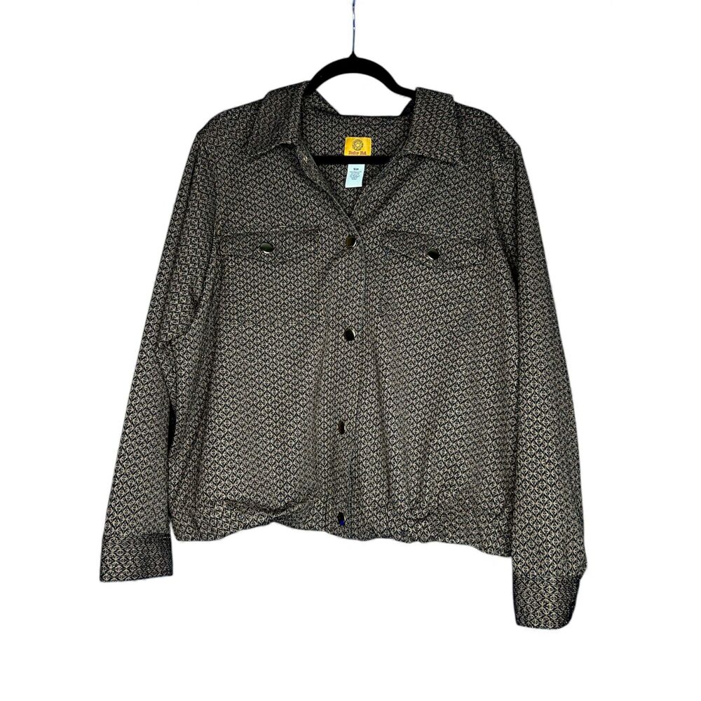 Ruby Rd Women's Gold Shimmer Cinched Hem Geometric Holiday Shirt Jacket - 16W